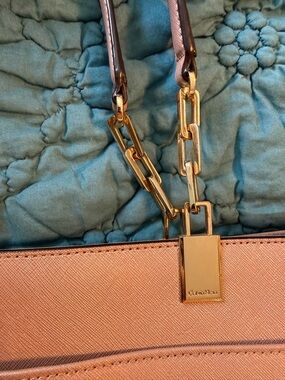 Calvin Klein Blush Pink Saffiano Tote with Gold Chain Accent